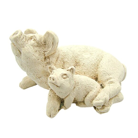 Vintage Stone Critters White Pig Hog w/ Baby Figurine Piglet Farmhouse 2x2" - Picture 4 of 9